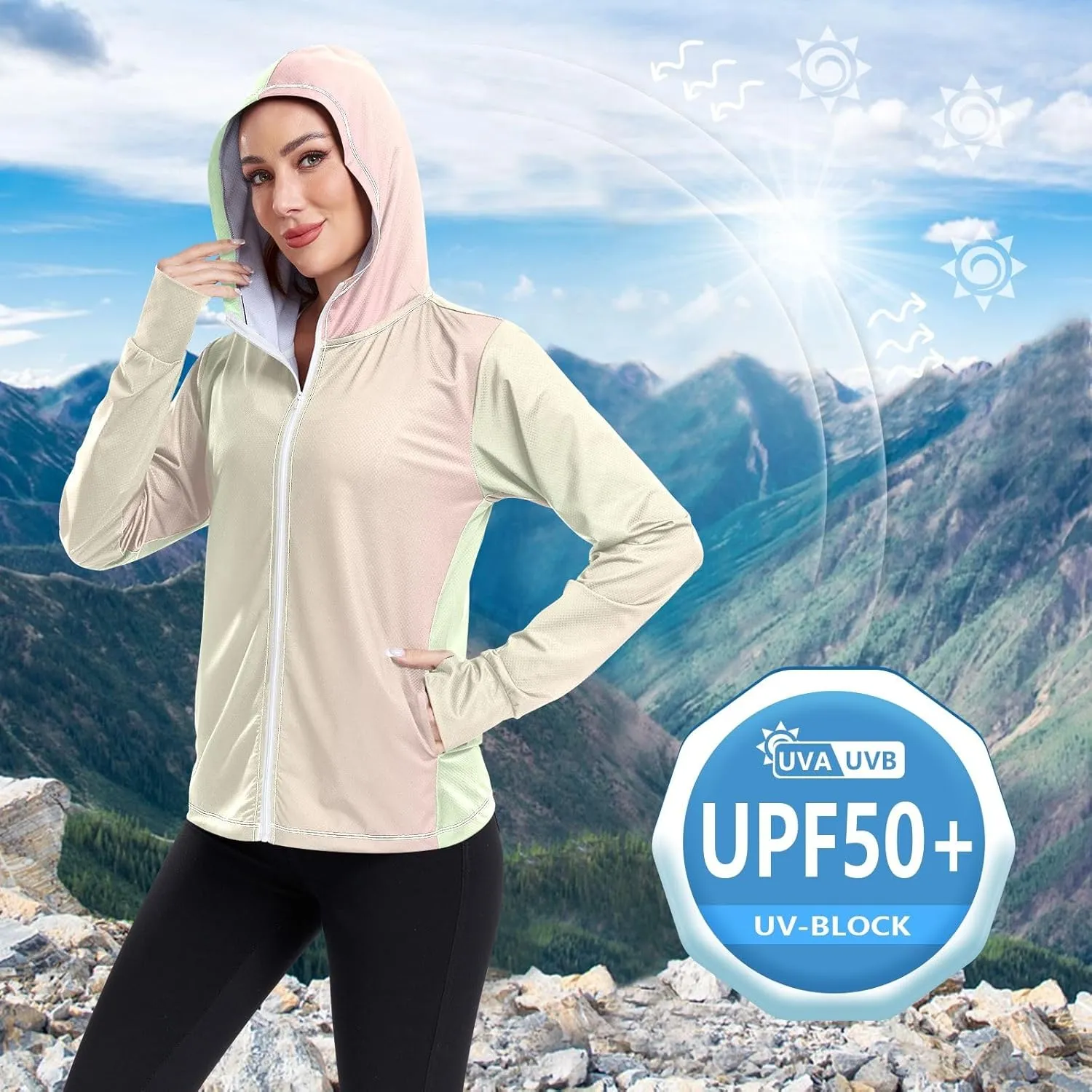 Black Red Gradient Womens Sun Protection Shirts UPF 50  Sun Protection Hoodie Jacket Women's Hoodie Zip Front Rash Guard