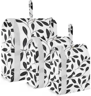 Black White Leaves Packing Cubes for Suitcases 3 Set Lightweight Compression Luggage Packing Organizers for Carry on Suitcase Travel Accessories Luggage Organizer Bags Set