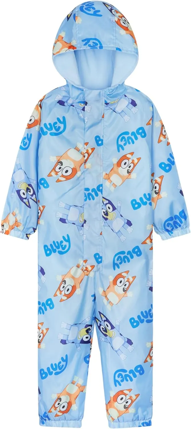 Bluey Girls Rain Suit, Coverall Waterproof Rain Jacket, Breathable Kids Mud Suit with Hood Fleece Lined, Gifts for Kids