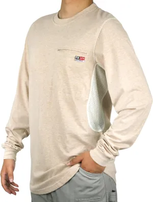 BOCOMAL FR Shirts for Summer Breathable Vented Design 6oz Heather Jersey Flame Resistant Long Sleeve Crew T Shirt