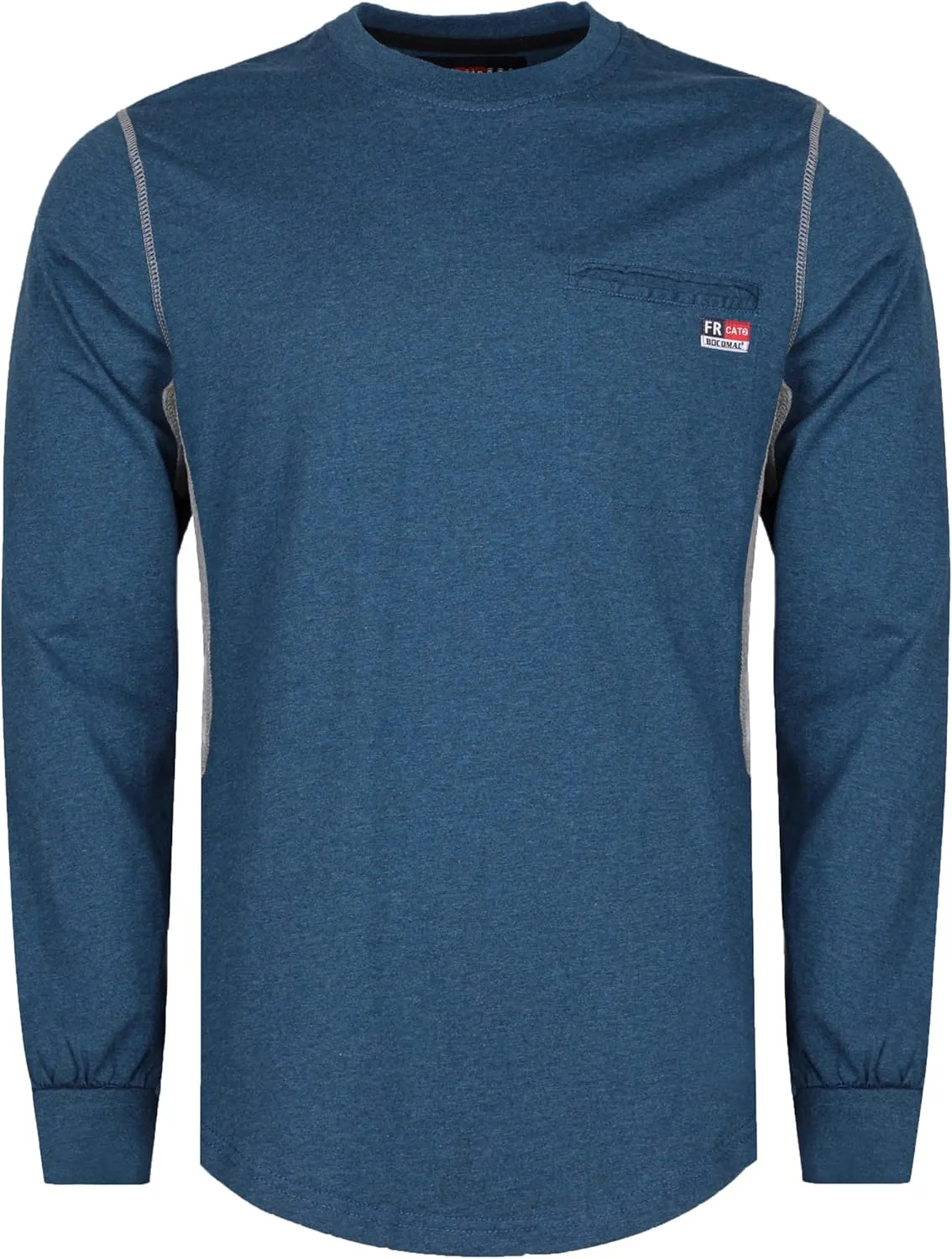 BOCOMAL FR Shirts for Summer Breathable Vented Design 6oz Heather Jersey Flame Resistant Long Sleeve Crew T Shirt