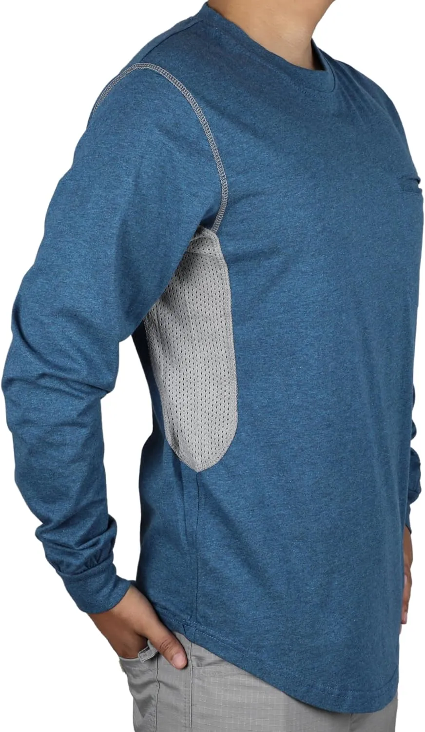 BOCOMAL FR Shirts for Summer Breathable Vented Design 6oz Heather Jersey Flame Resistant Long Sleeve Crew T Shirt