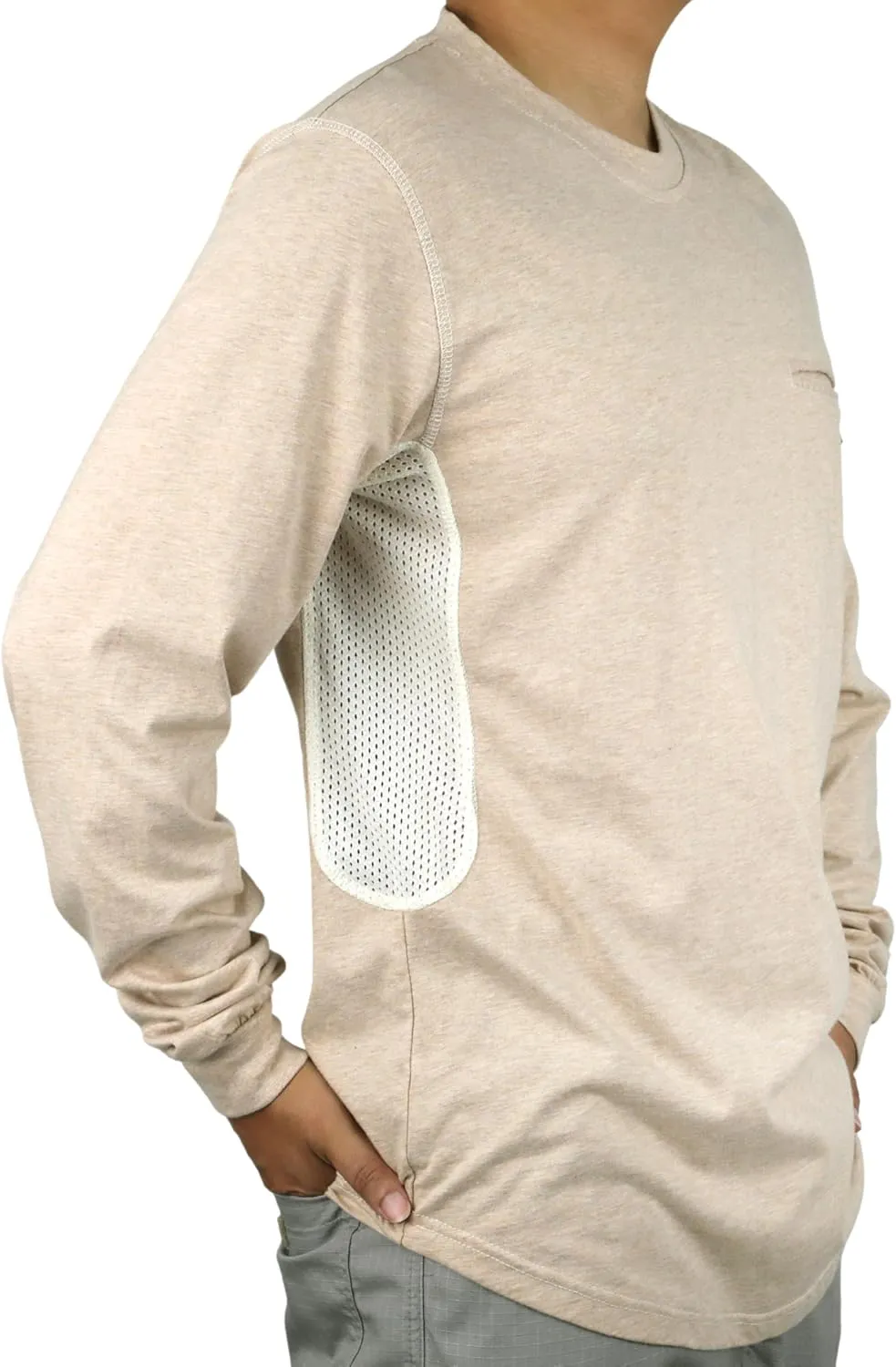 BOCOMAL FR Shirts for Summer Breathable Vented Design 6oz Heather Jersey Flame Resistant Long Sleeve Crew T Shirt