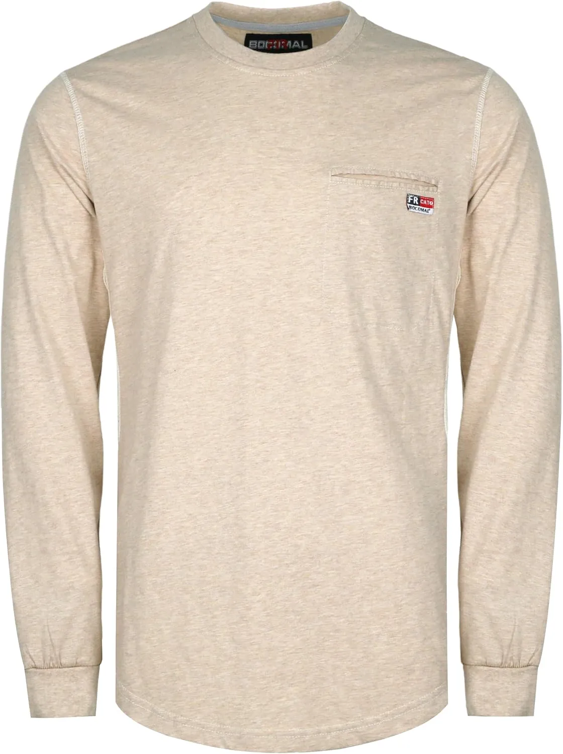 BOCOMAL FR Shirts for Summer Breathable Vented Design 6oz Heather Jersey Flame Resistant Long Sleeve Crew T Shirt