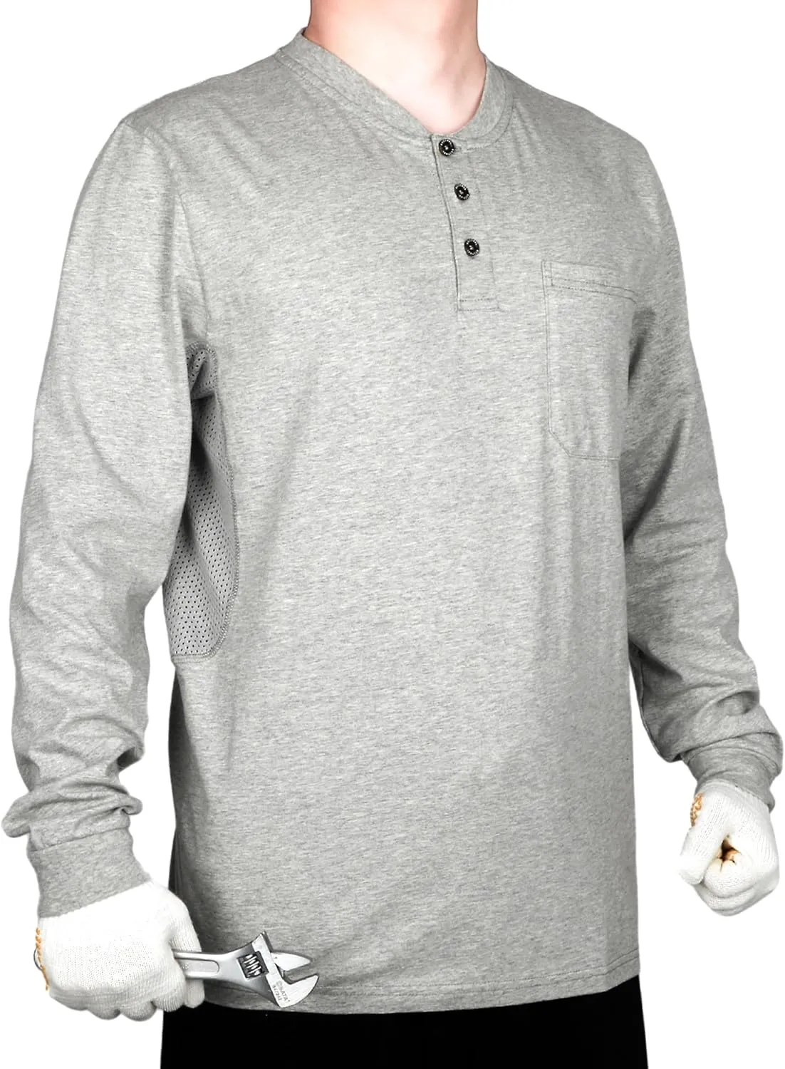 BOCOMAL FR Shirts Summer Vented Mesh Breathable Henley Shirt 5.5oz Flame Resistant CAT2 Work Clothing