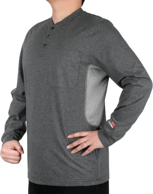 BOCOMAL FR Shirts Summer Vented Mesh Breathable Henley Shirt 5.5oz Flame Resistant CAT2 Work Clothing