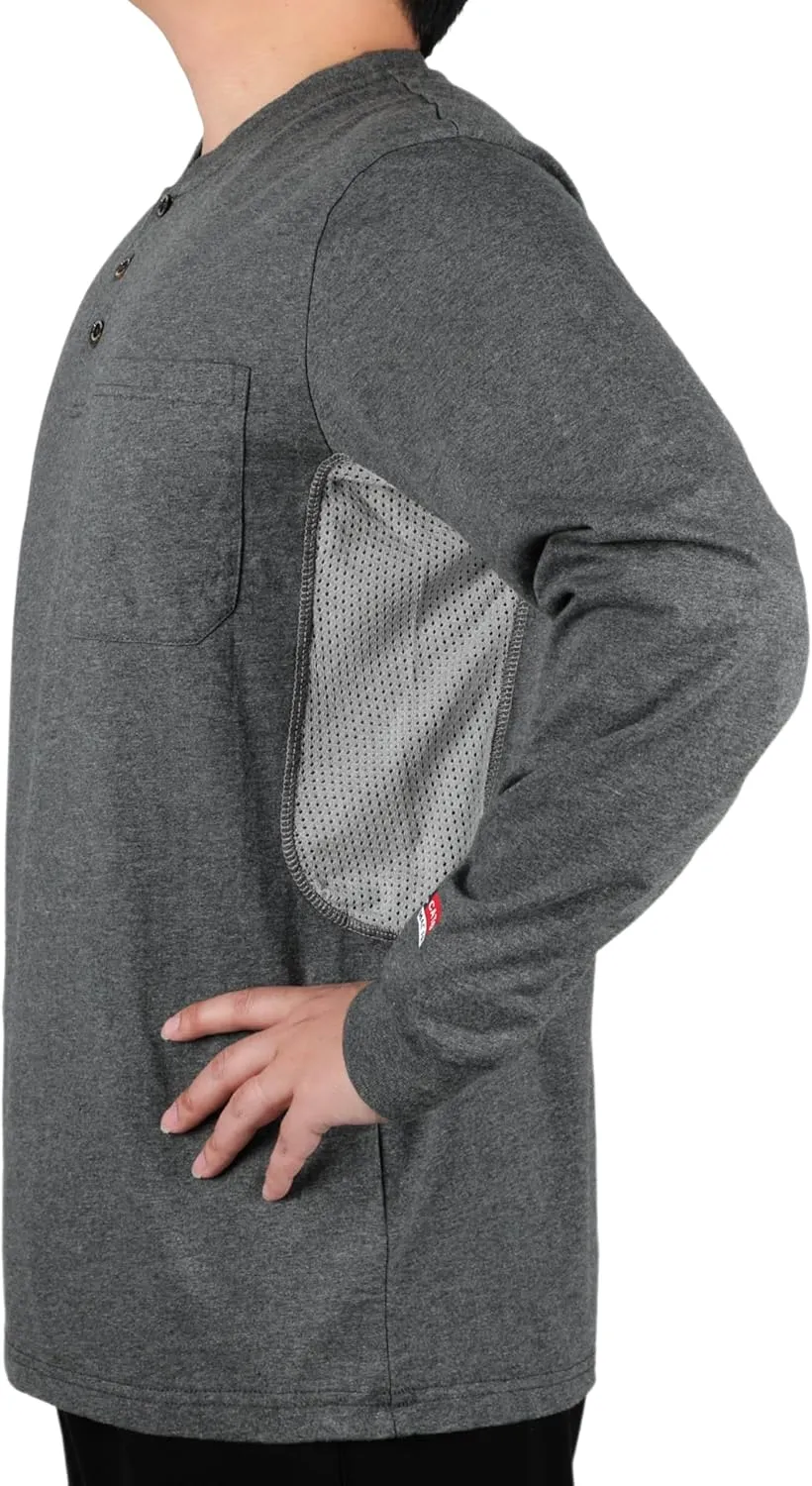 BOCOMAL FR Shirts Summer Vented Mesh Breathable Henley Shirt 5.5oz Flame Resistant CAT2 Work Clothing