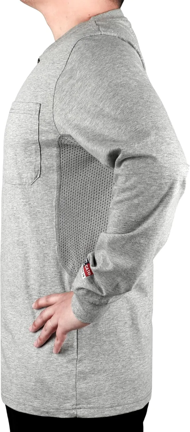 BOCOMAL FR Shirts Summer Vented Mesh Breathable Henley Shirt 5.5oz Flame Resistant CAT2 Work Clothing