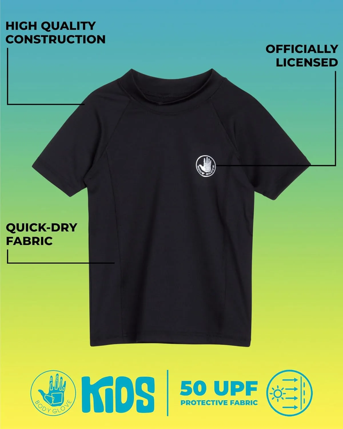 Body Glove Boys Swim Shirt - UPF 50  UV Sun Protection Quick Dry Short Sleeve Rash Guard for Boys Surf Swimwear (Sizes: 5-14)