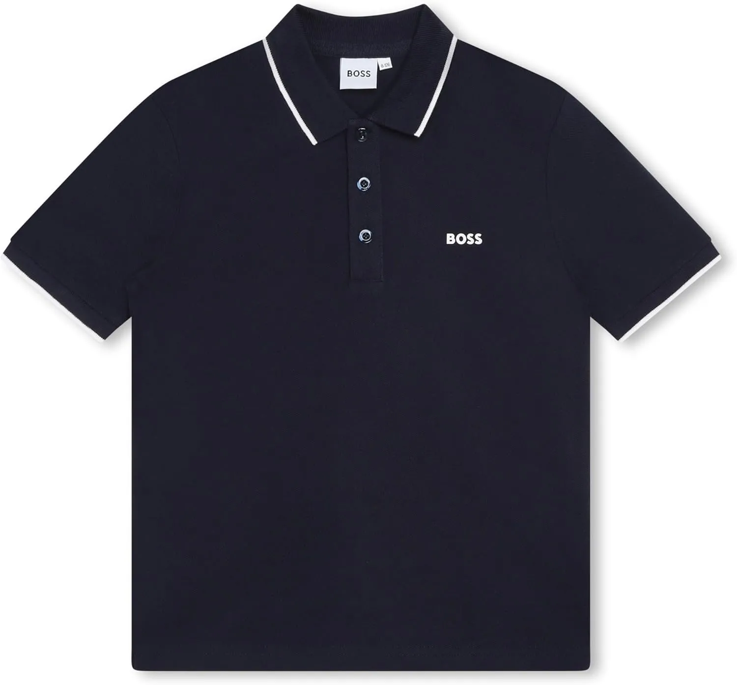 BOSS Boys Short Sleeve Knit Polo Shirt, Soft and Breathable, School Uniform with Striped Collar