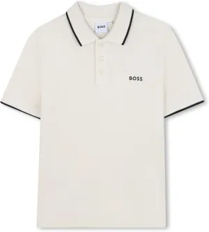 BOSS Boys Short Sleeve Knit Polo Shirt, Soft and Breathable, School Uniform with Striped Collar