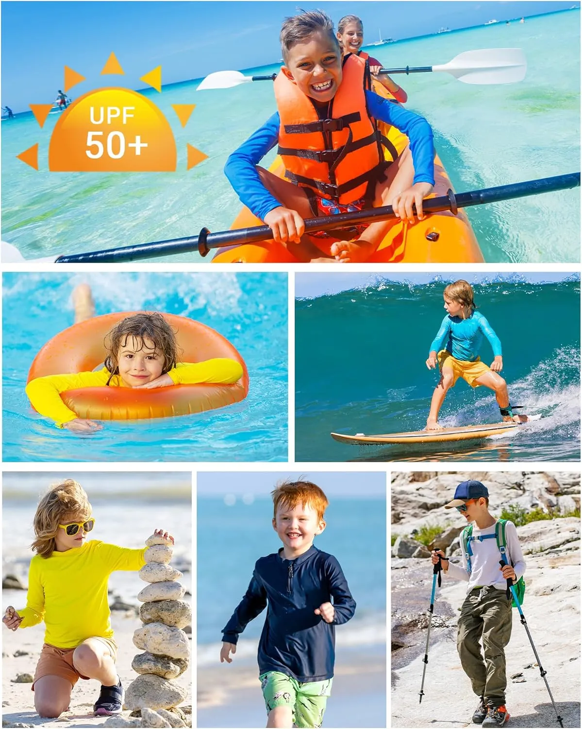Boys Rash Guard Long Sleeve Zip Up UPF 50  Sun Protection UV Shirts Quick Dry Kids SPF Swim Shirt Thumb Hole