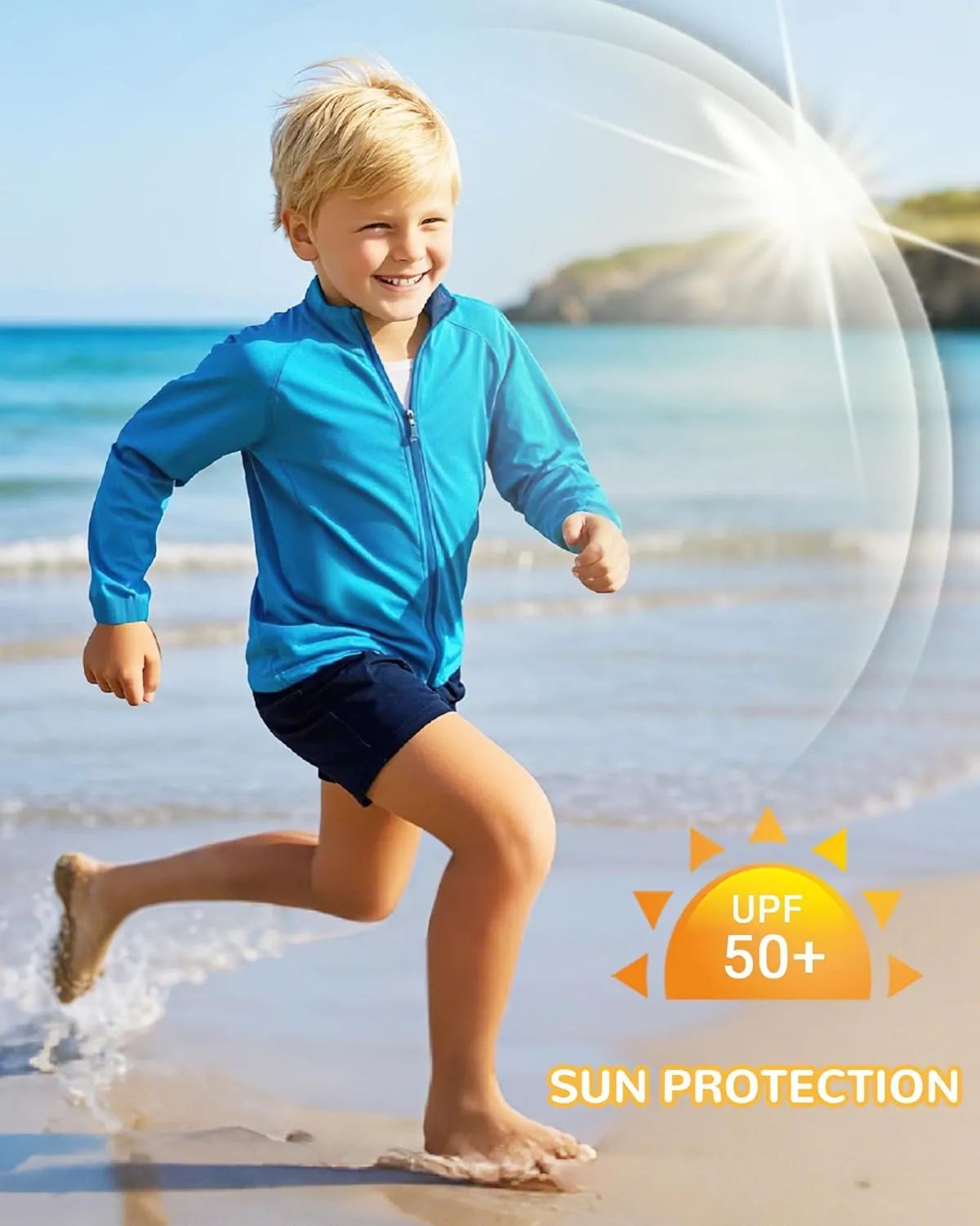 Boys Rash Guard Long Sleeve Zip Up UPF 50  Sun Protection UV Shirts Quick Dry Kids SPF Swim Shirt Thumb Hole