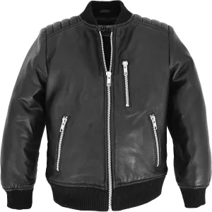 Boys Real Leather Bomber Kids Jacket Varsity Style Childrens 2-12 Years Old CH23 Black