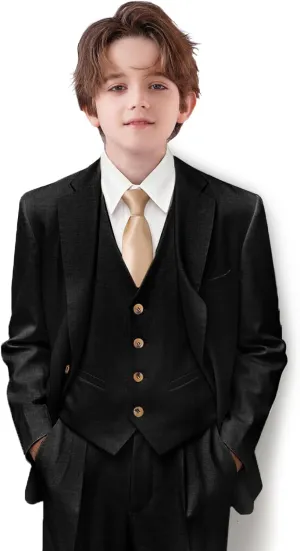 Boys Suit Linen Breathable 3 Piece Summer Slim Fit Kids Linen Suit Teen Blazer Vest Pant Set