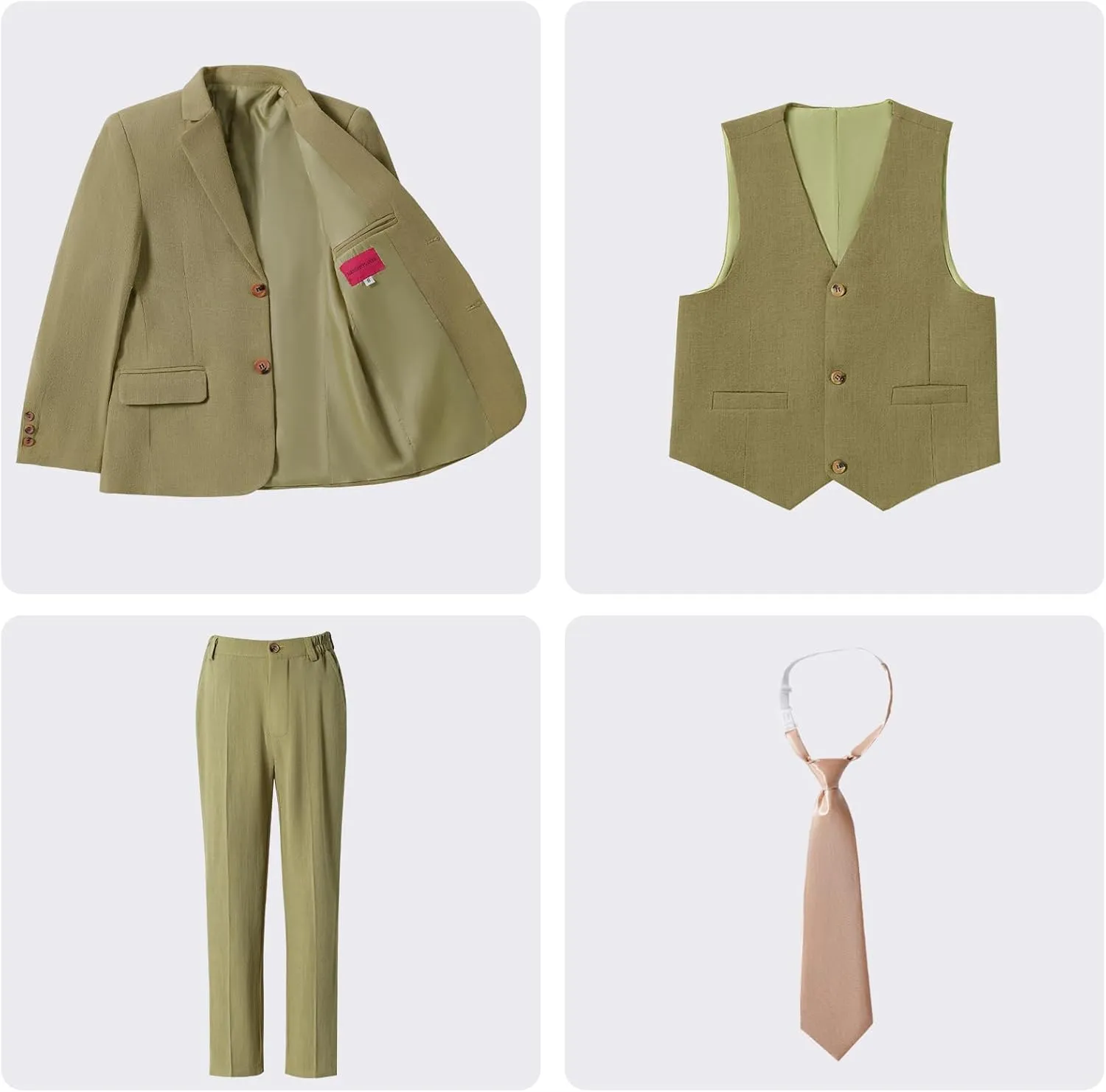Boys Suit Linen Breathable 3 Piece Summer Slim Fit Kids Linen Suit Teen Blazer Vest Pant Set