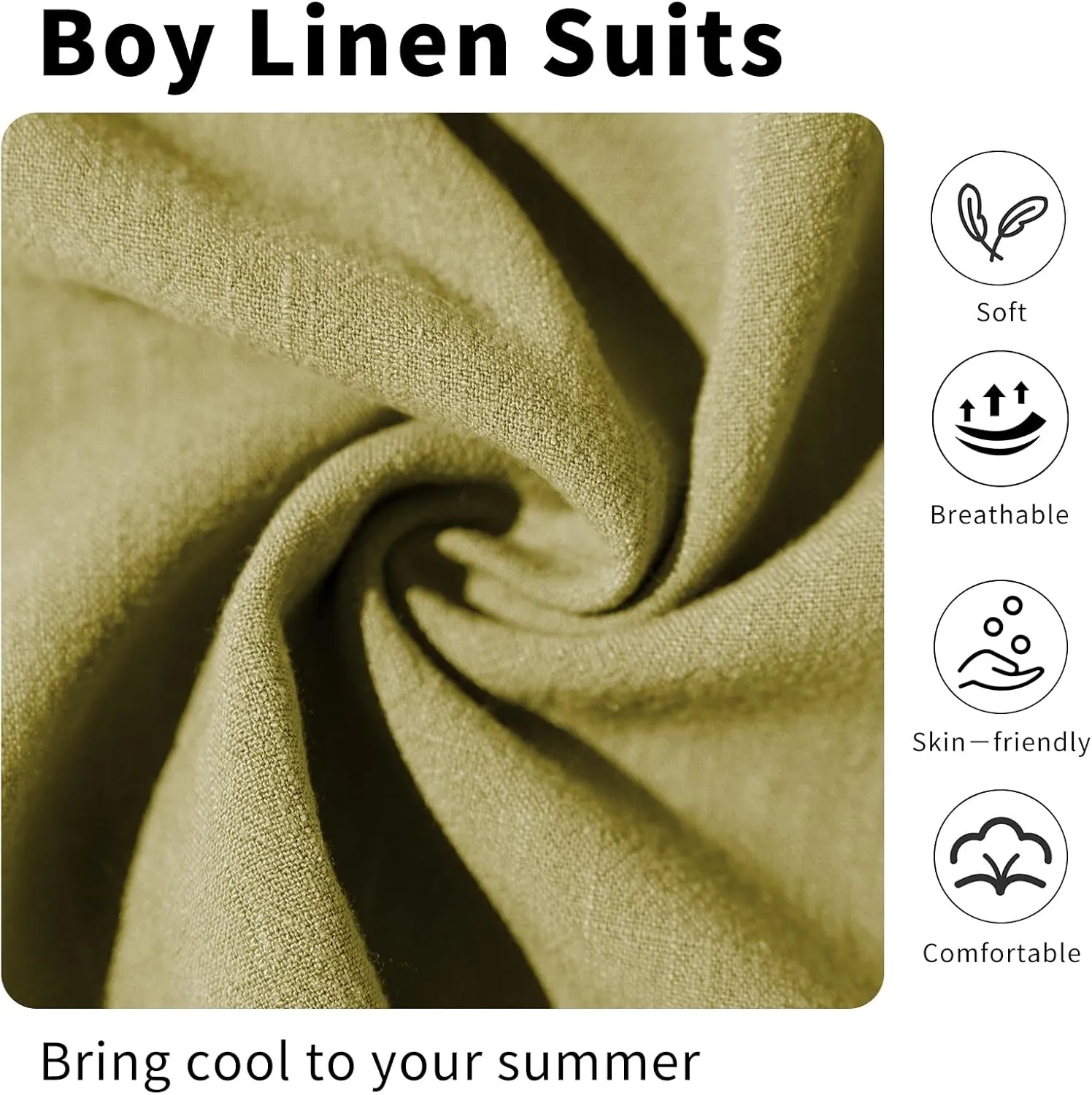 Boys Suit Linen Breathable 3 Piece Summer Slim Fit Kids Linen Suit Teen Blazer Vest Pant Set