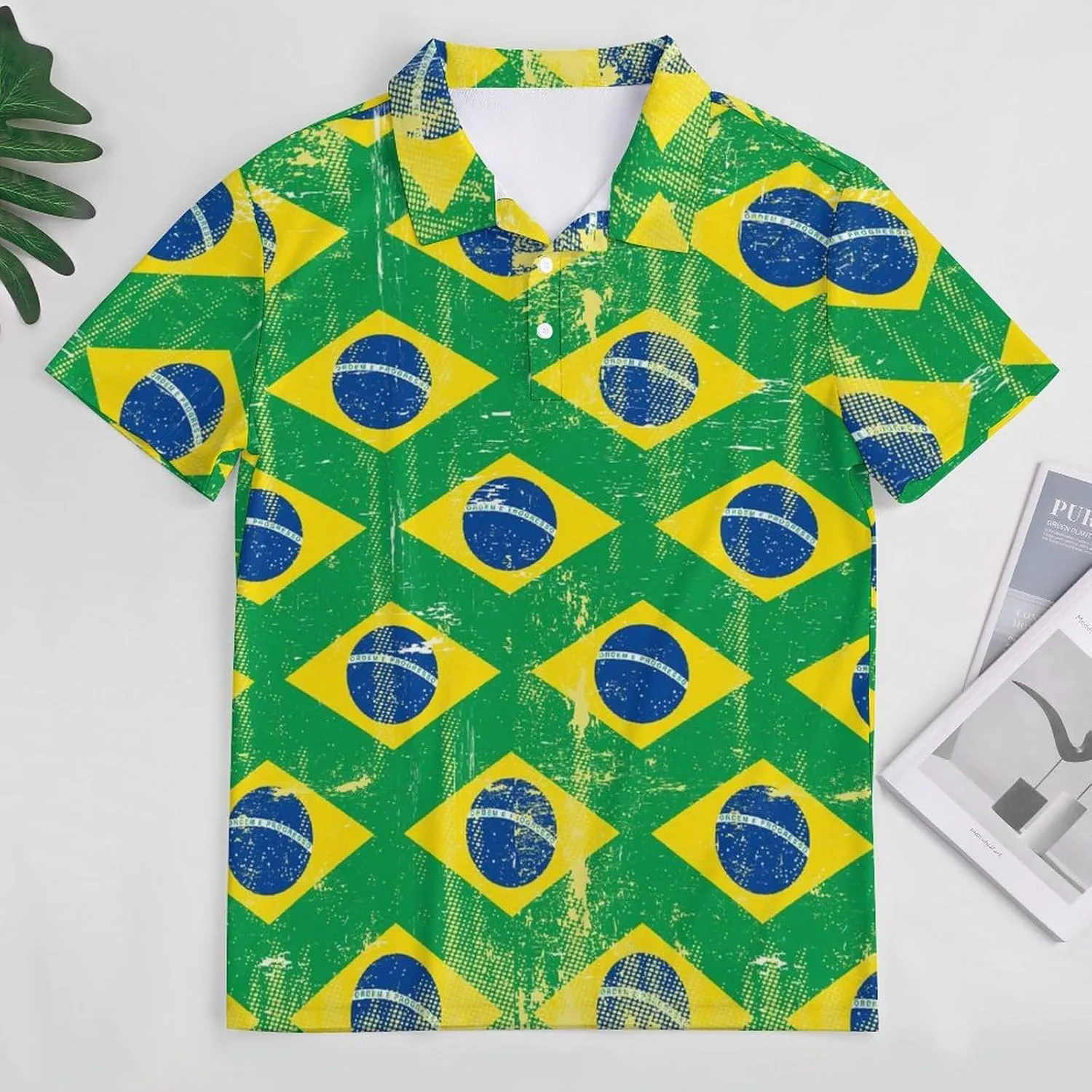 Brazilian Flag Slim Fit Men's Short Sleeve Polo Shirts Quick-Dry Breathable Golf T-Shirt Tops