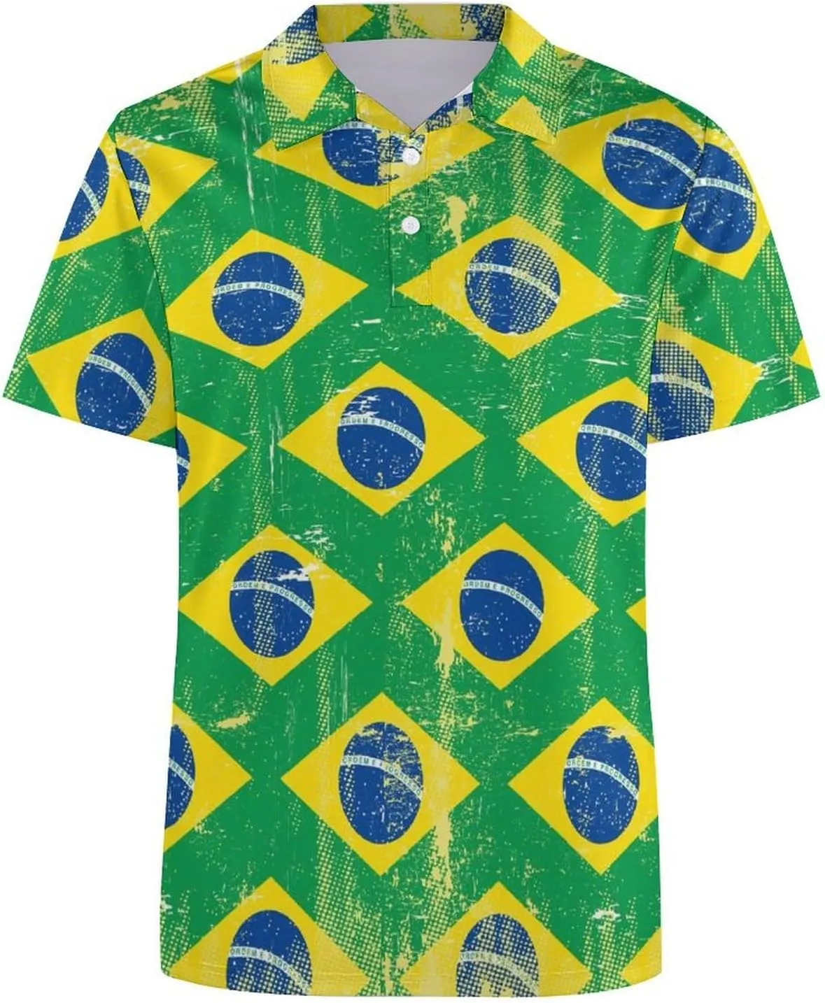 Brazilian Flag Slim Fit Men's Short Sleeve Polo Shirts Quick-Dry Breathable Golf T-Shirt Tops