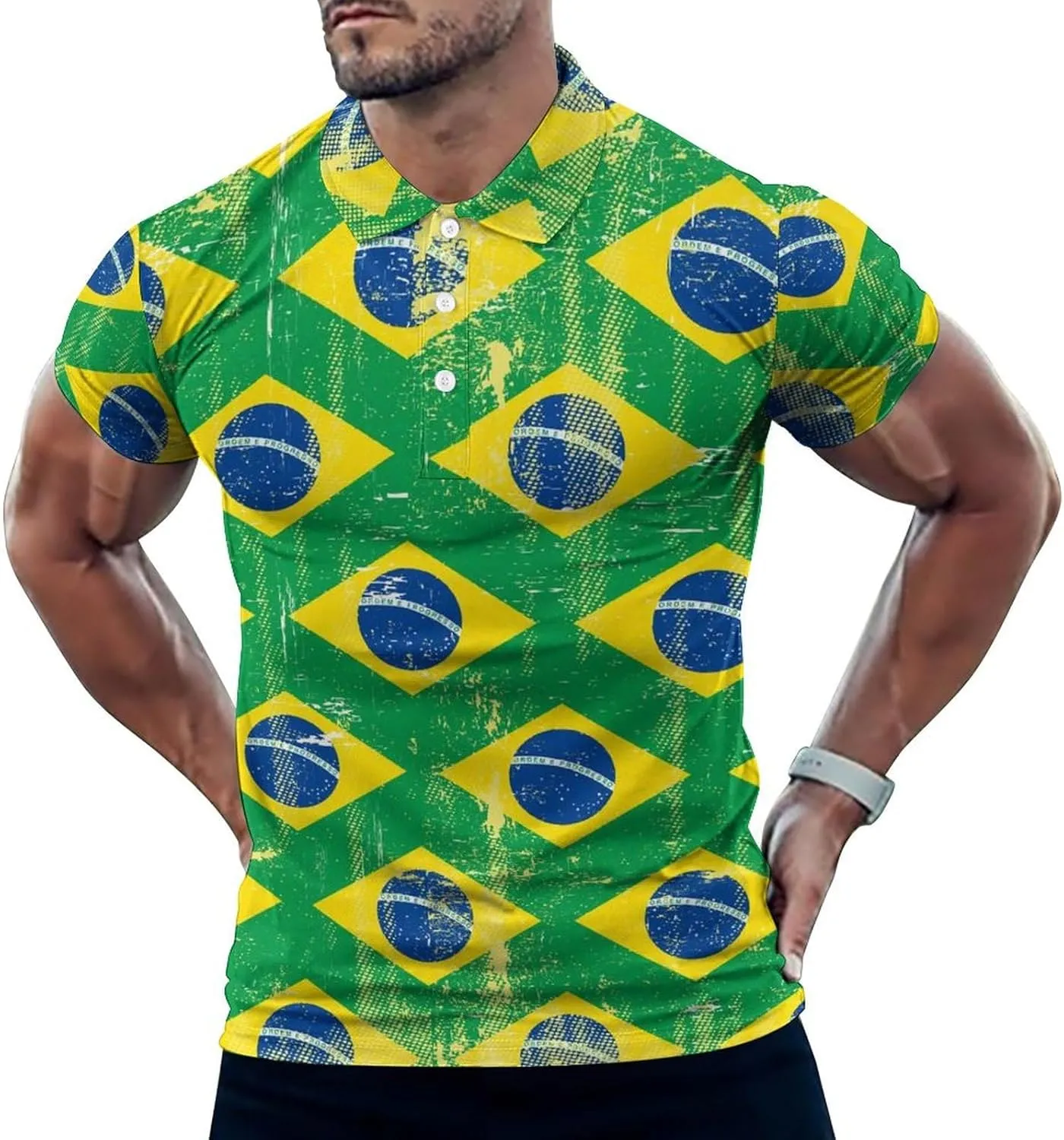 Brazilian Flag Slim Fit Men's Short Sleeve Polo Shirts Quick-Dry Breathable Golf T-Shirt Tops