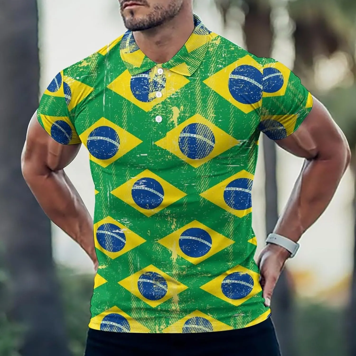 Brazilian Flag Slim Fit Men's Short Sleeve Polo Shirts Quick-Dry Breathable Golf T-Shirt Tops