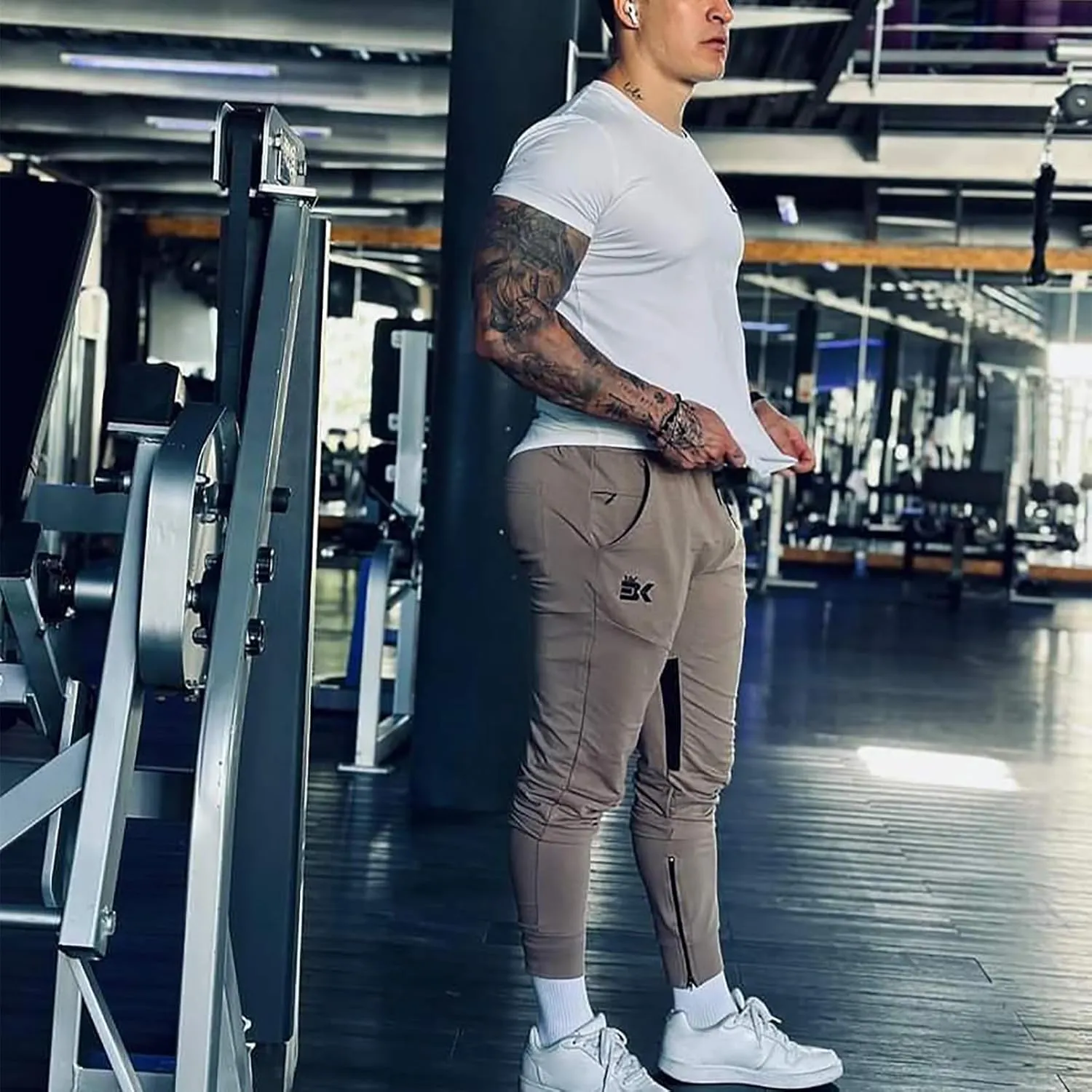 BROKIG Mens Gym Jogger Pants,Casual Slim Workout Sweatpants with Zipper Pockets Bodybuilding Athletic Pants