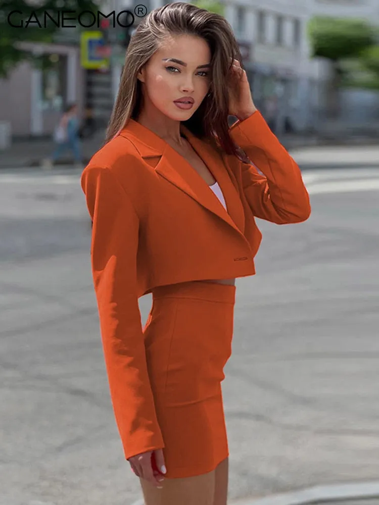 Business beauty Blazer Set Crop Top Mini Skirt Suits 2 Pieces