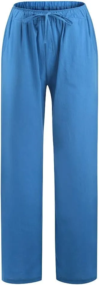 Business Casual Pants For Women Petite Lounge Long Workout Summer 2024 Trouser Wide Leg Pull On Linen Sweatpants