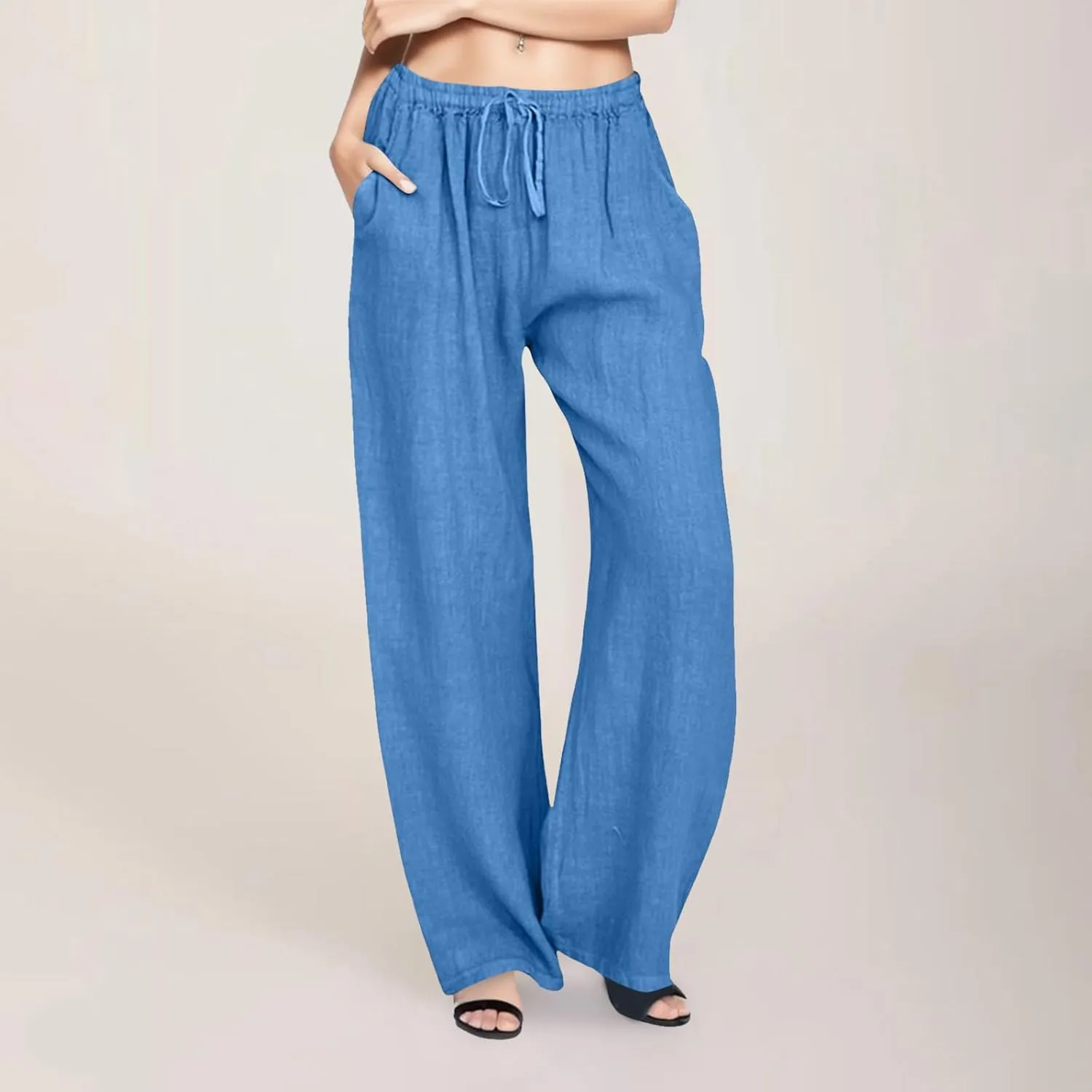 Business Casual Pants For Women Petite Lounge Long Workout Summer 2024 Trouser Wide Leg Pull On Linen Sweatpants