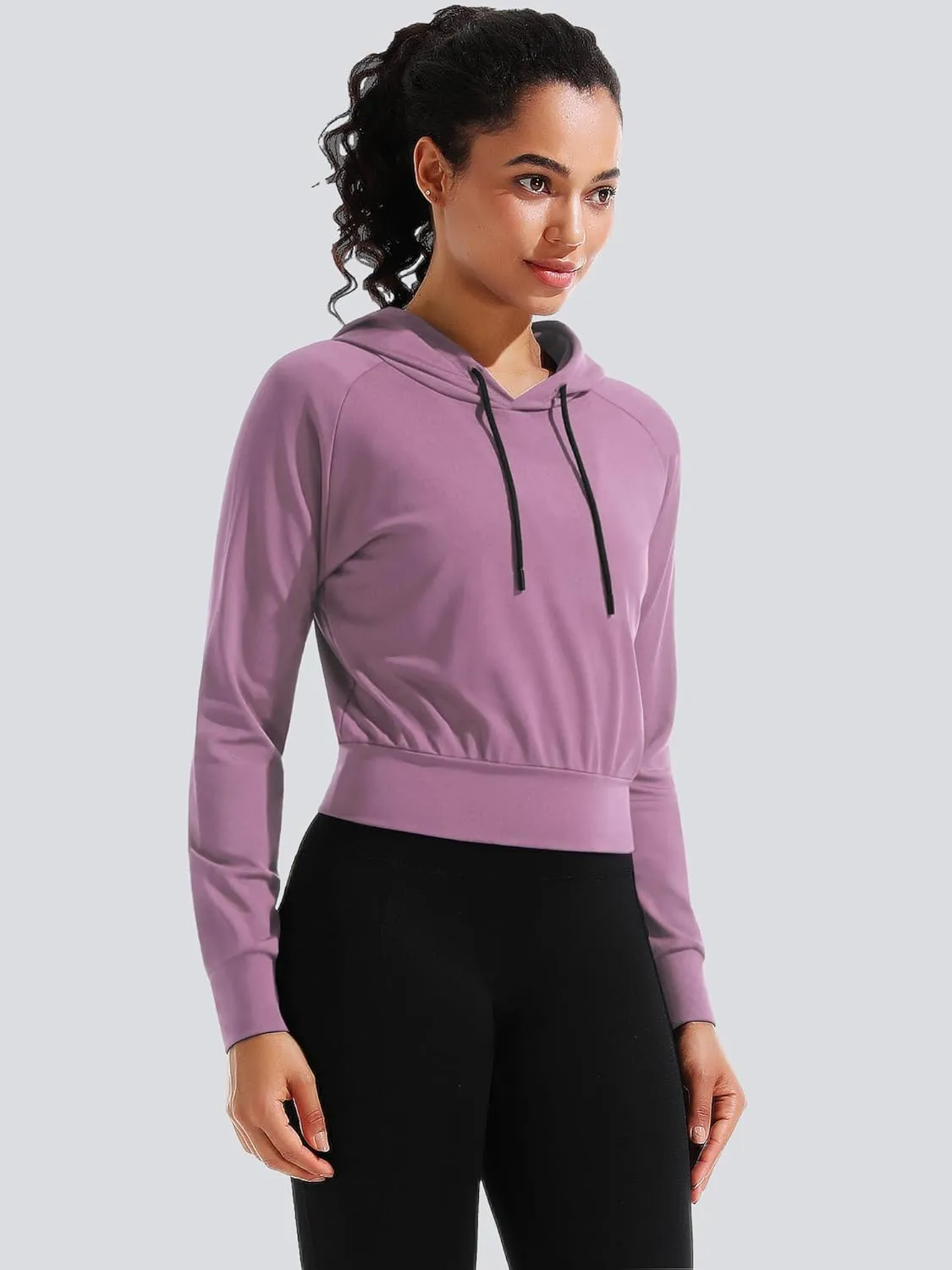 CADMUS Women's Workout Long Sleeve Shirts with Hoodie Sweatshirt Running Crop Top