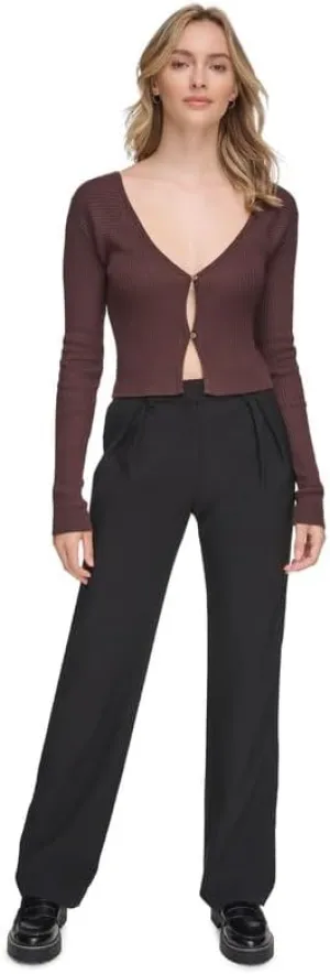 Calvin Klein Women's Long-Sleeve Rib-Knit Cardigan (Coffee Bean, Medium)