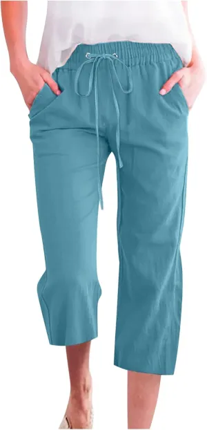 Capri Pants for Women 2024 Summer Casual Capri Leggings Lightweight High Wasit Stretch Cropped Trousers with Pockets