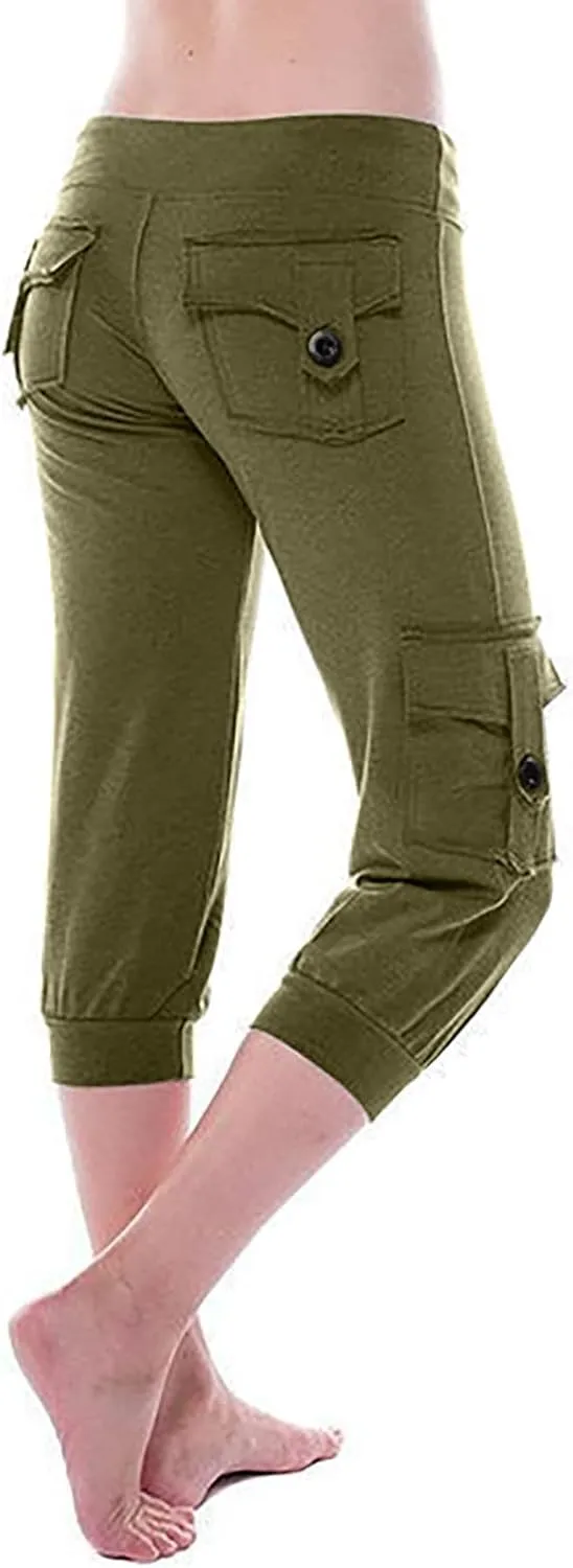 Capri Pants for Women 2024 Summer Casual Capri Leggings Lightweight High Wasit Stretch Cropped Trousers with Pockets