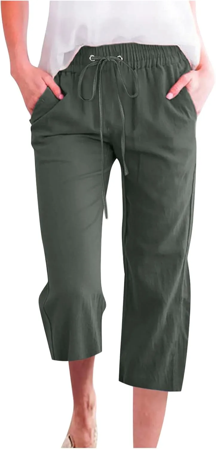 Capri Pants for Women 2024 Summer Casual Capri Leggings Lightweight High Wasit Stretch Cropped Trousers with Pockets