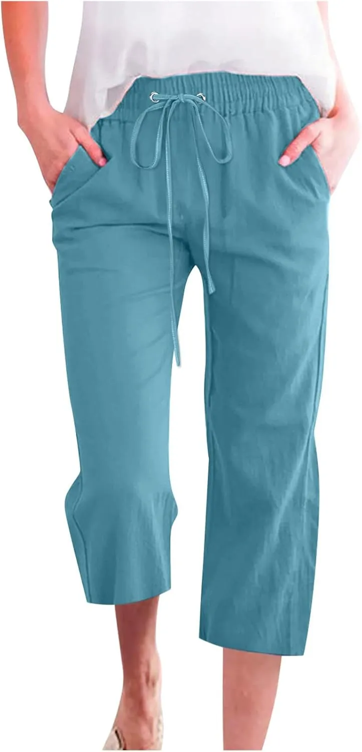 Capri Pants for Women 2024 Summer Casual Capri Leggings Lightweight High Wasit Stretch Cropped Trousers with Pockets