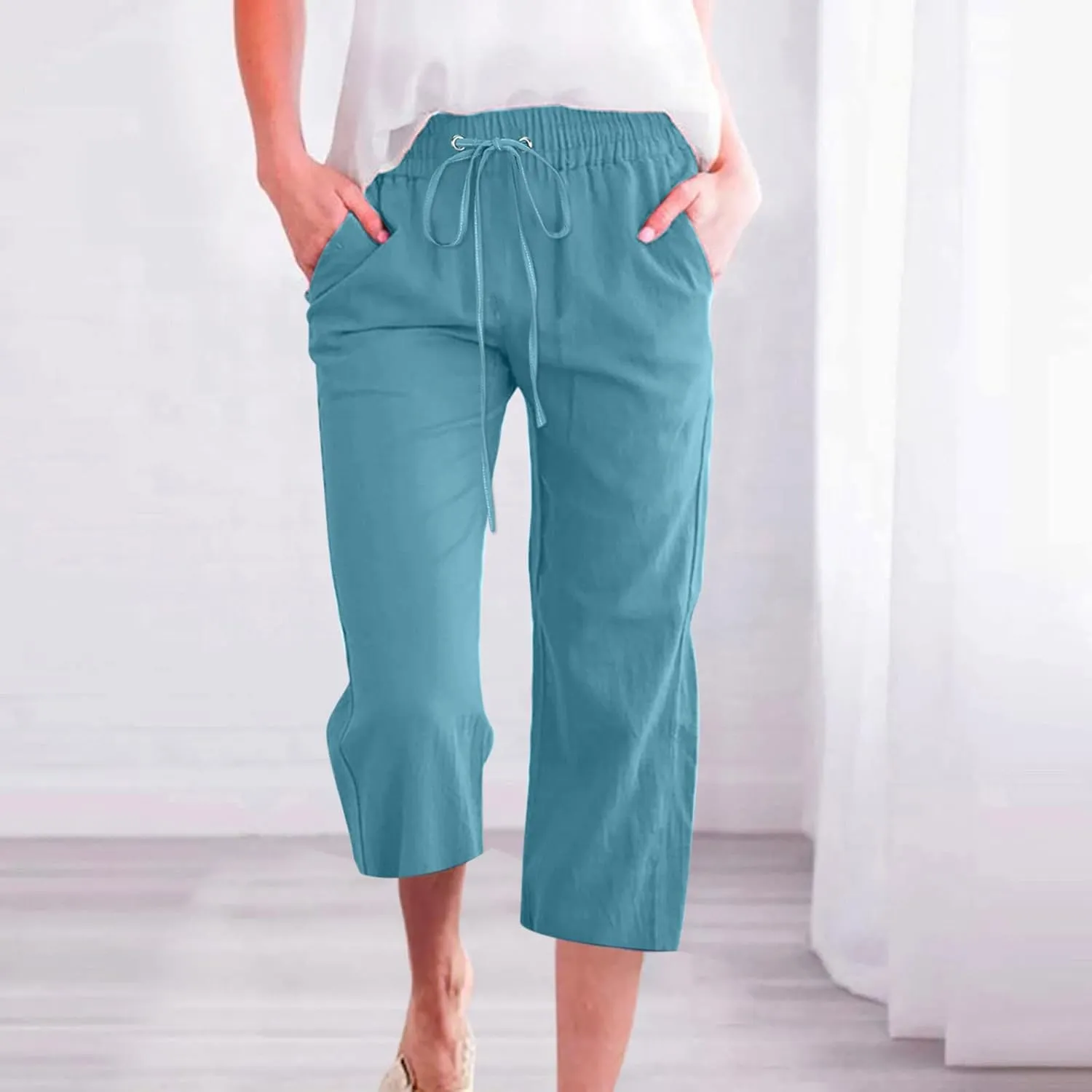 Capri Pants for Women 2024 Summer Casual Capri Leggings Lightweight High Wasit Stretch Cropped Trousers with Pockets