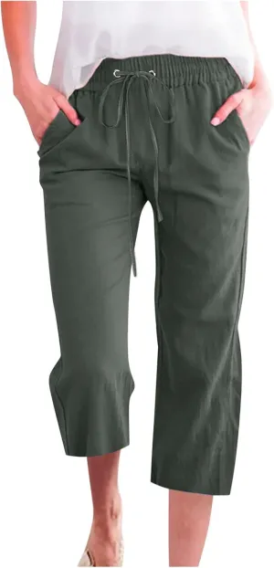 Capri Pants for Women 2024 Summer Casual Capri Leggings Lightweight High Wasit Stretch Cropped Trousers with Pockets