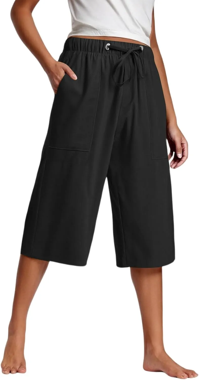 Capri Pants for Women High Waisted Drawstring Linen Pants Summer Capris Wide Leg Pant Casual Palazzo Pant