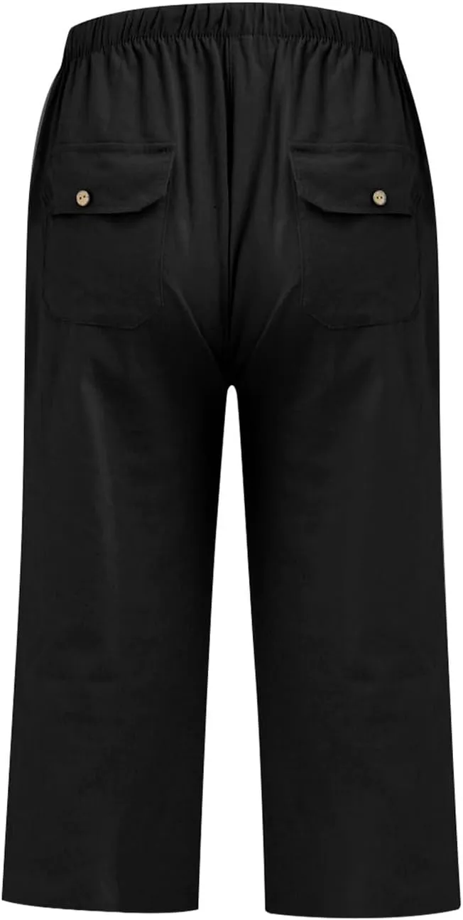 Capri Pants for Women High Waisted Drawstring Linen Pants Summer Capris Wide Leg Pant Casual Palazzo Pant