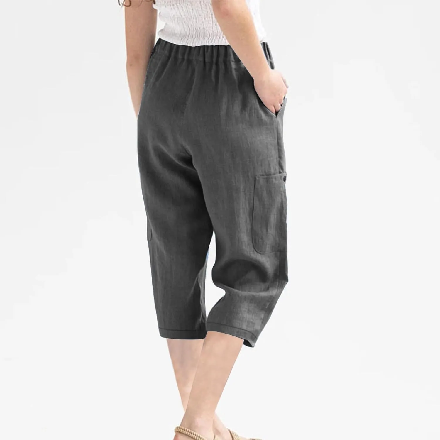 Capri Pants for Women Trendy Summer High Waisted Lounge Pant Casual Relax Breathable Skinny Trousers with Pockets