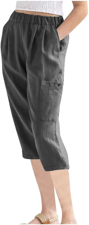 Capri Pants for Women Trendy Summer High Waisted Lounge Pant Casual Relax Breathable Skinny Trousers with Pockets