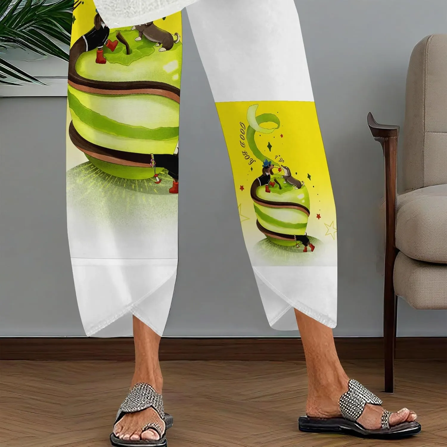 Capris Pants for Women 2025 Summer Causal Wide Leg Loose Trousers High Elastic Waist Patterned Printed Trendy Pants