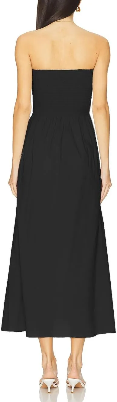 Capuffy Women's Strapless Boho Beach Dress Sleeveless Tube 2025 Summer A Line Sundress with Pockets Flowy Swing Maxi Dress 33