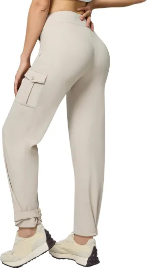 Casei Womens Cargo Pants, Wide Leg Yoga Pants High Waist Stretch Casual Pants with Pockets Business Travel Work