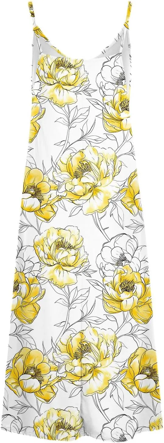 Ceboyel Summer Sundresses for Women 2024 Trendy Casual Floral Sun Dresses Spaghetti Strap Beach Maxi Dress Vacation Outfits