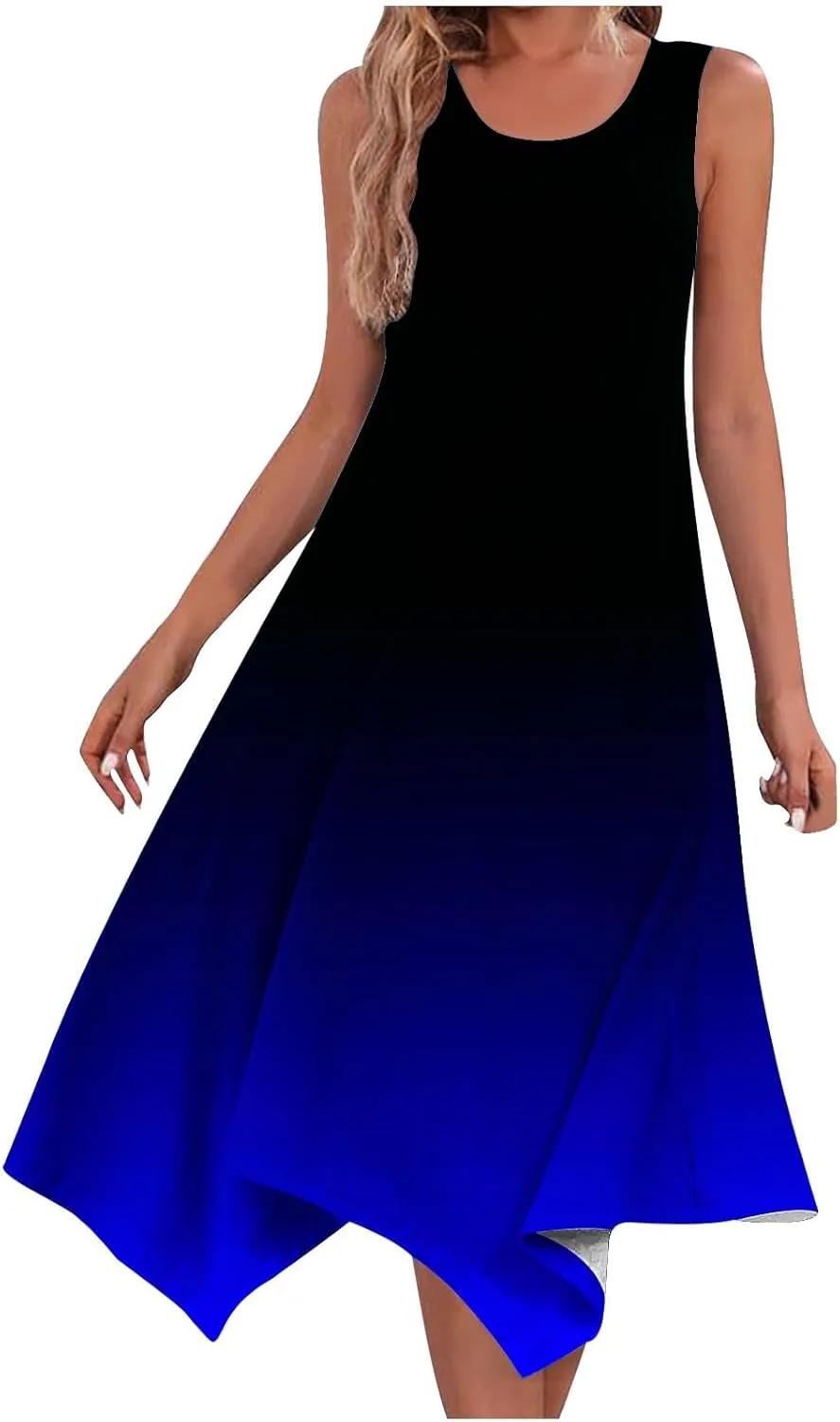 Ceboyel Womens 2024 Casual Summer Sundresses Flowy Sleeveless Tank Dresses Handkerchief Hem Dress Beach Vacation Outfits