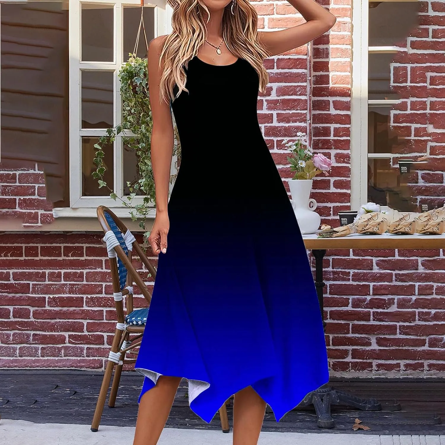 Ceboyel Womens 2024 Casual Summer Sundresses Flowy Sleeveless Tank Dresses Handkerchief Hem Dress Beach Vacation Outfits