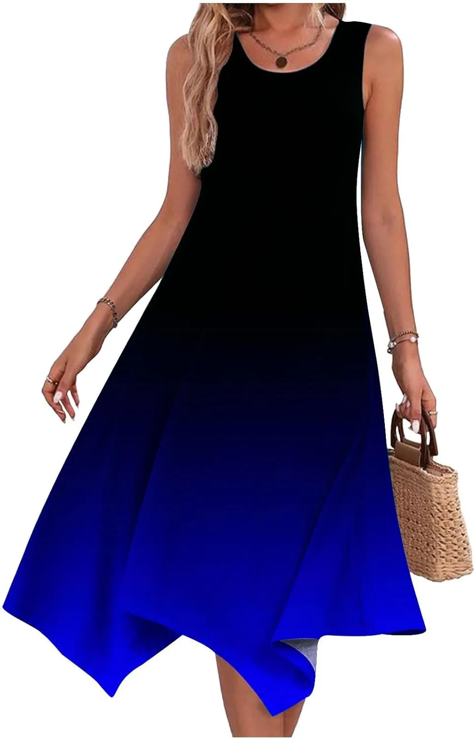 Ceboyel Womens 2024 Casual Summer Sundresses Flowy Sleeveless Tank Dresses Handkerchief Hem Dress Beach Vacation Outfits