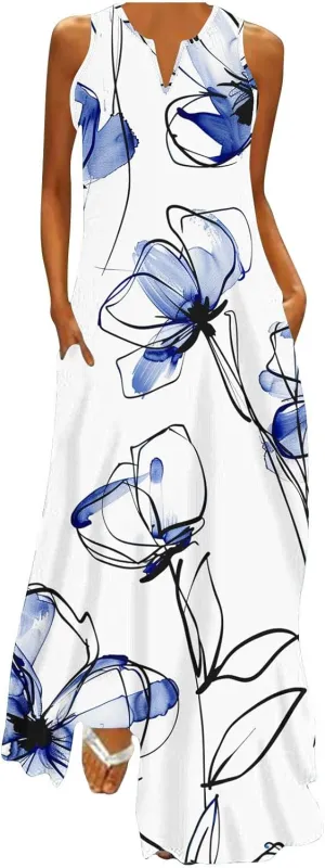 Ceboyel Womens Boho Floral Maxi Dresses Floral Flowy Long Dresses Sleeveless Sun Dress Casual Summer Trendy Outfits 2024