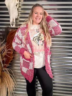 Checkered Miley Dot Cardigan - Pink